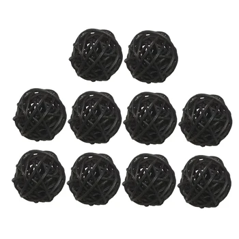 

10Pcs Wicker Rattan Ball Home Garden Lighting Hanging Ornaments Rustic Vintage Birthday Nursery garden Decoration Black