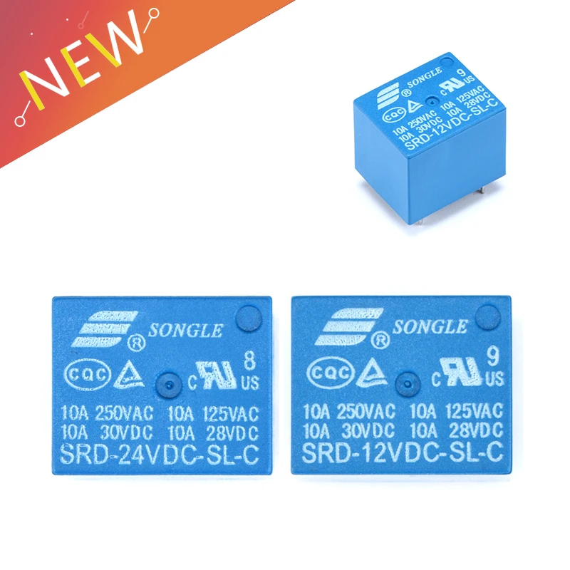 

5PCS/Lot Power Relays SRD-12VDC-SL-C SRD-24VDC-SL-C 10A 125VAC 28VDC 5PIN T73 Blue 12V 24V