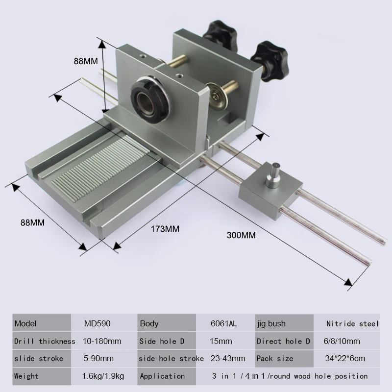 THGS Dowelling Jig for Furniture Fast Connecting Cam Fitting 3 In 1 Woodworking Drill Guide Kit Locator 1 set