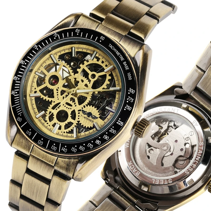 WINNER Retro Bronze Automatic Watch Gear Skeleton Men Watch Male Clock Steampunk Mechanical Men s Fullmetal 1 WINNER Retro Bronze Automatic Watch Gear Skeleton Men Watch Male Clock Steampunk Mechanical Men s Fullmetal 3
