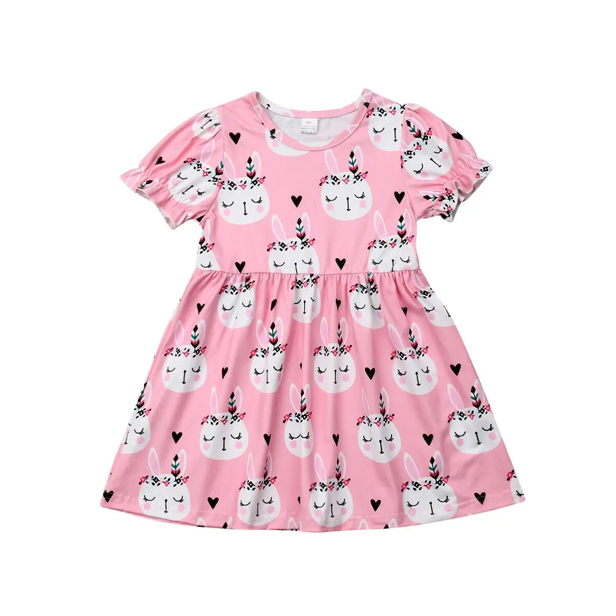 

Lovely 2-7Y Toddler Kids Baby Girl ShortSleeve Bunny Print Princess Girls Cotton A-line Dress Sundress Clothes