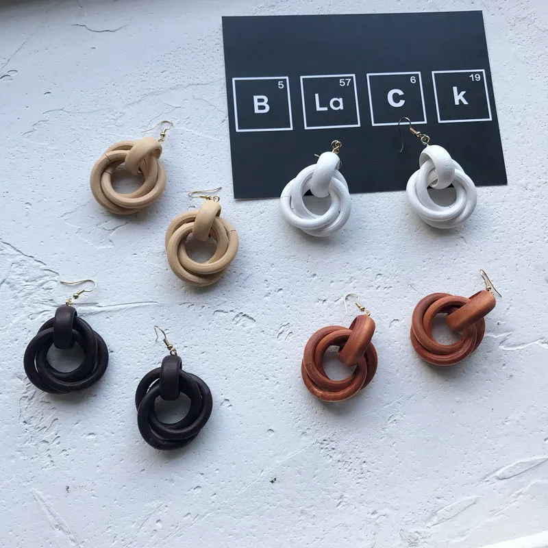

2019 Korea Japan Baroque Earrings Retro Bohemian Geometric Wood Nesting For Women Earrings Ethnic Holiday Beach Holiday Gifts