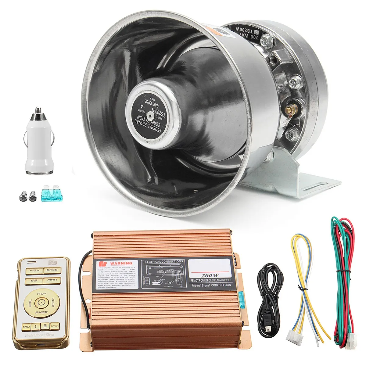 

200W Polices Siren car MIC Speaker System 12 Sound Loud for Car Warning Alarm Polices/Fire Siren Horn Car Alarm Amplifier
