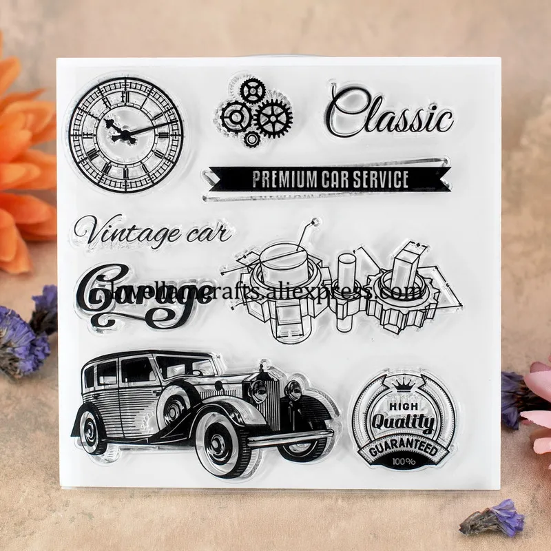 Vintage car PREMIUM CAR SERVICE Scrapbook DIY photo cards rubber stamp