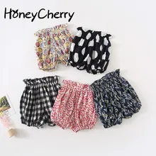 Летние Шорты для девочек, тонкие штаны с высокой талией, штаны из чистого хлопка с цветочным принтом для маленьких девочек, шорты для мальчиков