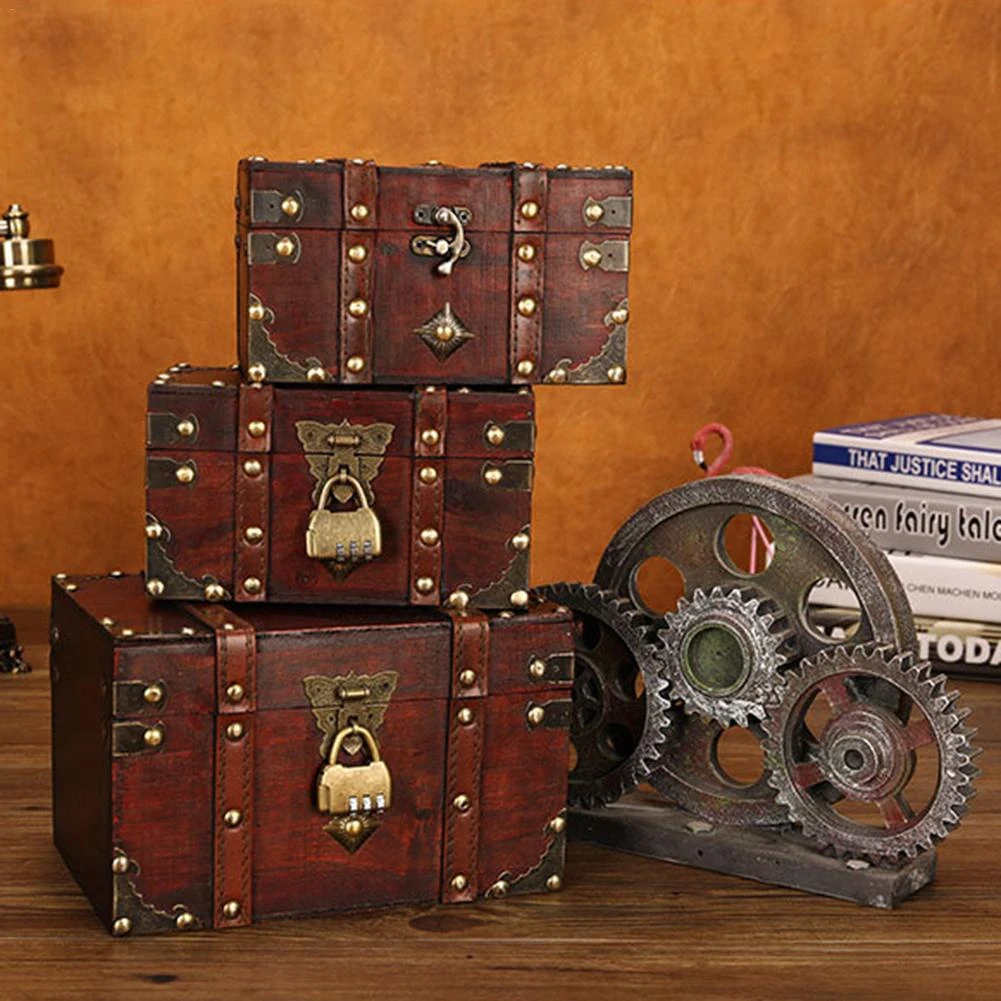 Vintage Wooden Jewelry Storage Box Case Treasure Chest Organizer Holder