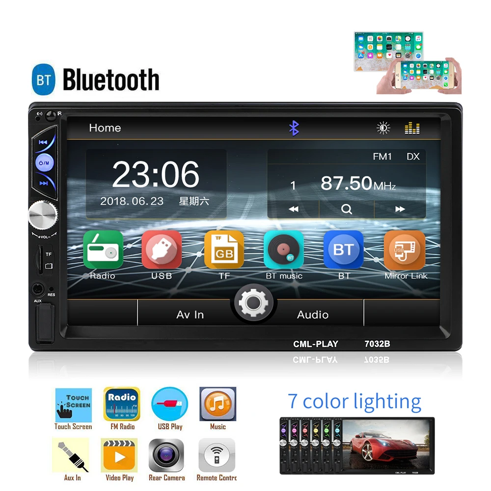 Автомагнитола 7032B мультимедийный плеер с 7 &quotэкраном Bluetooth Mirrorlink MP5/FM/SD/USB камерой