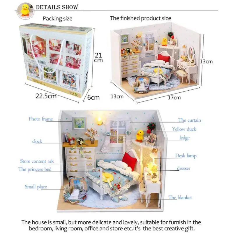 DIY Assemble Wooden Dollhouse Kit Toys Dollhouse Furniture Miniature Doll House with Dust Cover Handicraft for Chrismas Gift