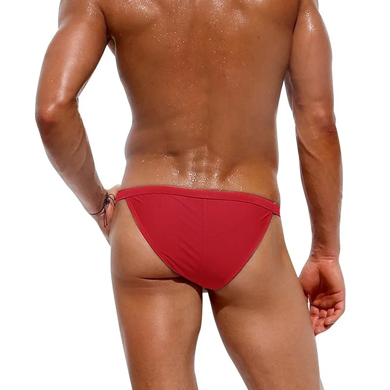 Для мужчин сексуальные стринги Плавание Однотонные трусы-боксеры черный, красный синий Плавание костюм человека быстросохнущая дышащая Плавание способа носки; эластичные стринги пляжная мужской S-XL