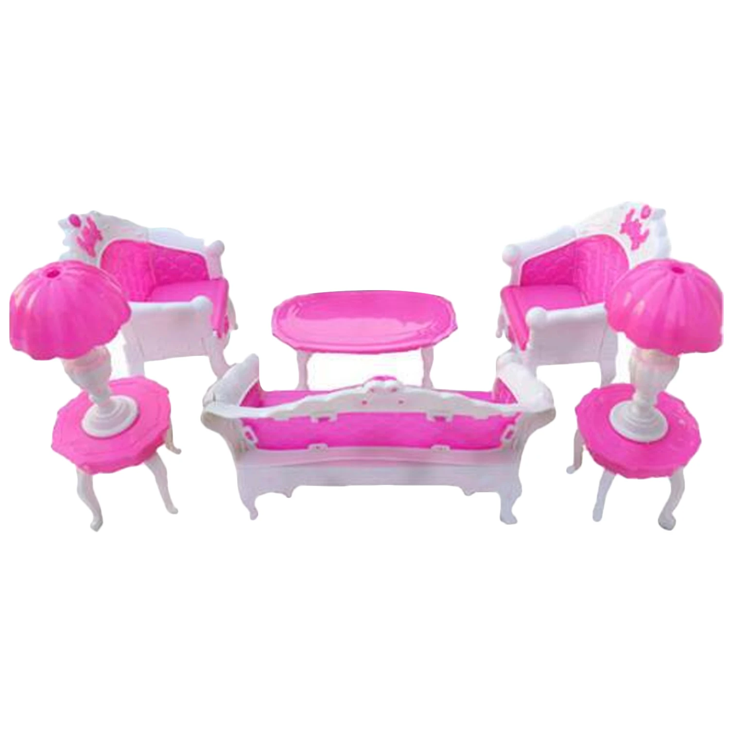 7PCS Kids Mini Plastic Doll Sofa Lamps Table TV Cabinet Couch Dollhouse Bedroom Furniture Accessories for Barbie Doll Toy