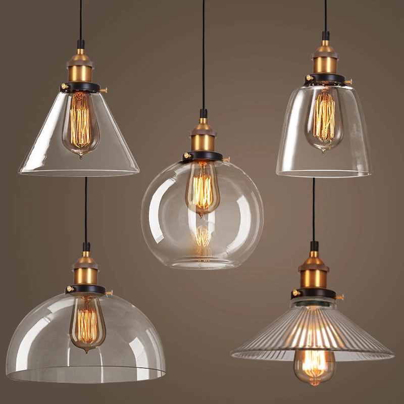 

Continuous System Single Head Glass Round A Chandelier Style Restaurant Study Bedroom Transparent Glass Cover LOFT Lamp