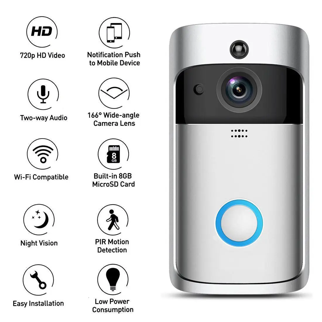 Новый умный водонепроницаемый 720 P WiFi видео дверной звонок Визуальный телефон TF