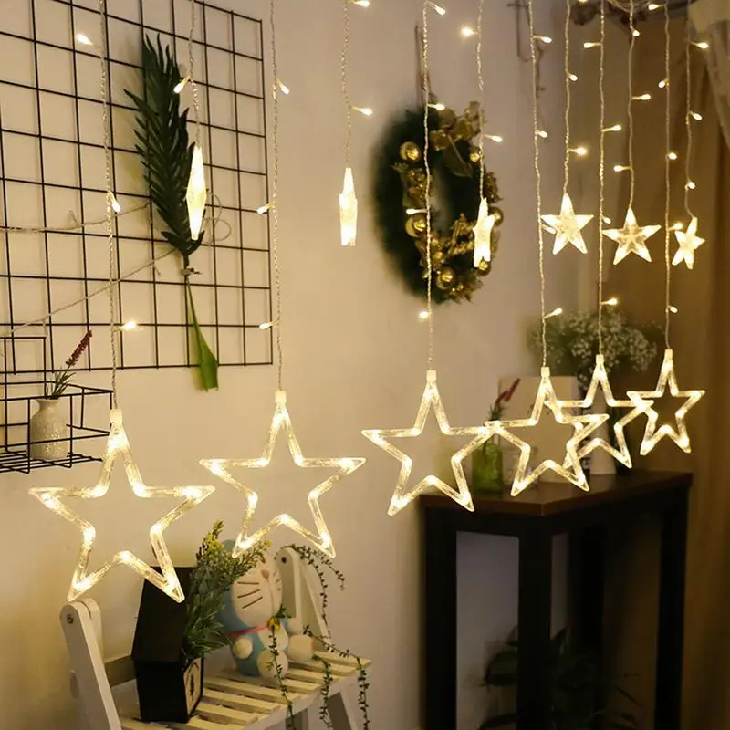 2,5 м рождественские светодио дный светодиодные гирлянды романтическая Фея Звезда занавеска свет для праздника Свадебная гирлянвечерние