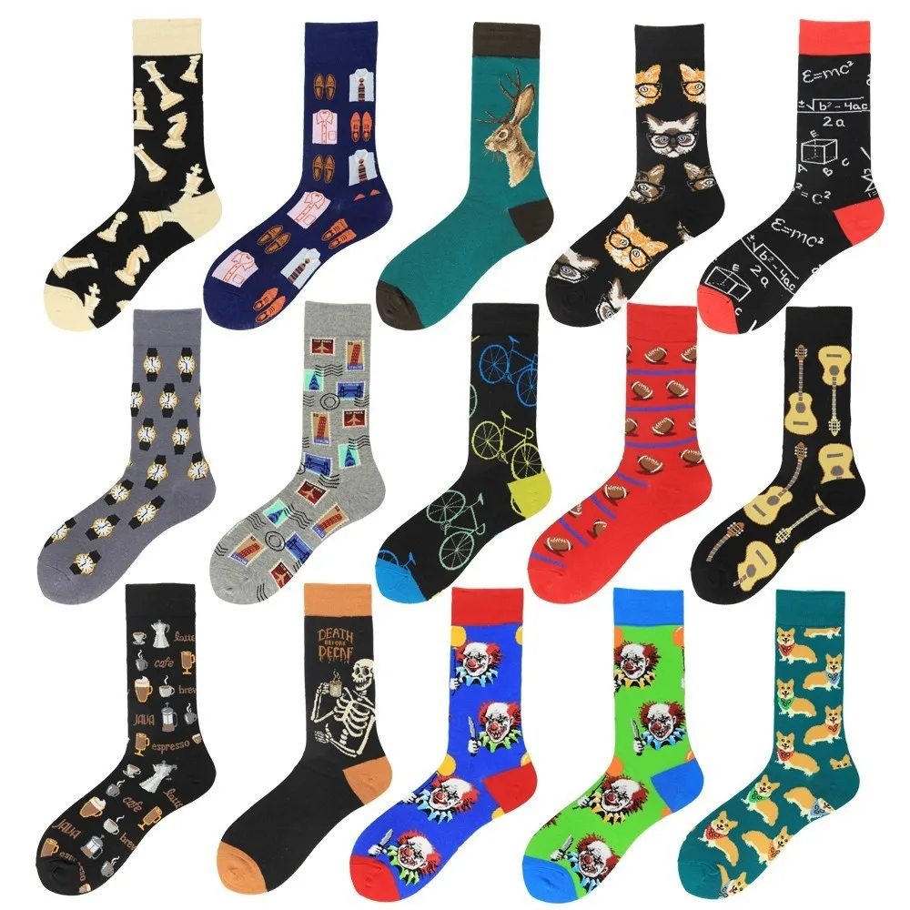 5pairs/lot New 2020 Spring Men's Casual Novelty Colorful Socks Stamp ...