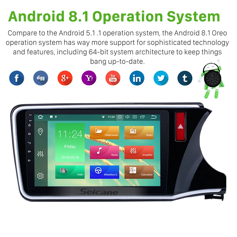 Best Seicane One DIN Android 8.1/8.1 Car Radio Bluetooth Wifi Quad-core/8-Core Multimedia Player For 2014 2015-2017 HONDA CITY(RHD) 1 Best Seicane One DIN Android 8.1/8.1 Car Radio Bluetooth Wifi Quad-core/8-Core Multimedia Player For 2014 2015-2017 HONDA CITY(RHD) 1