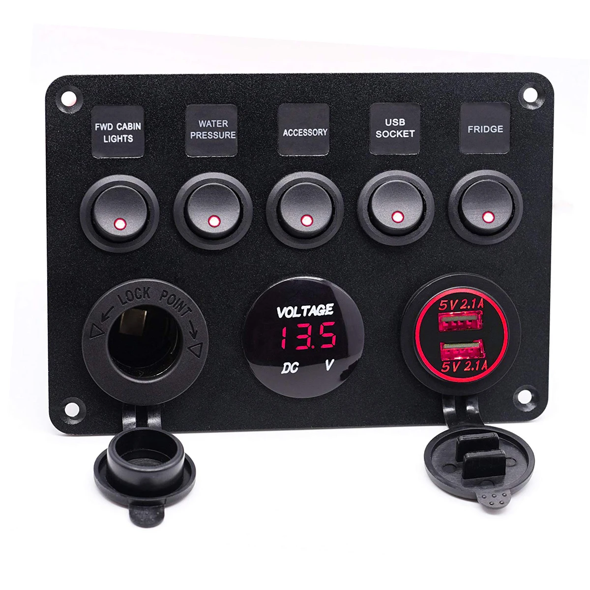  12-24V 5 Gang interruptor de encendido-apagado Panel Dual USB Socket cargador LED voltímetro 12V to