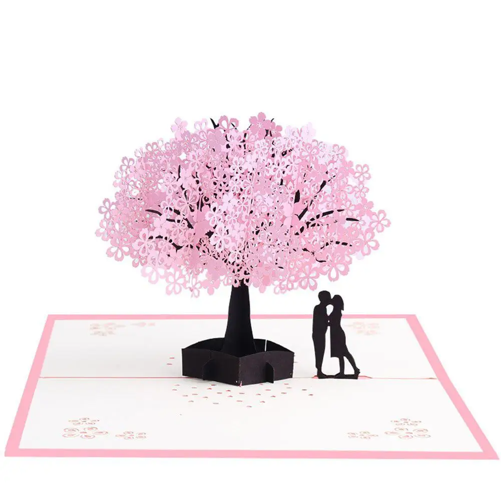  3D Pop Up Maple Cherry Blossom Tree Greeting Card Paper Silhouette for Birthday Blessing Wedding In - 33011771992
