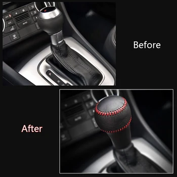 

Car Gear Shift Knob Cover Genuine For AUDI RS3 RS6 RS7 TT RS 2016 2017 Leather Hand Sewing Thread Handbrake Cover Car Styling