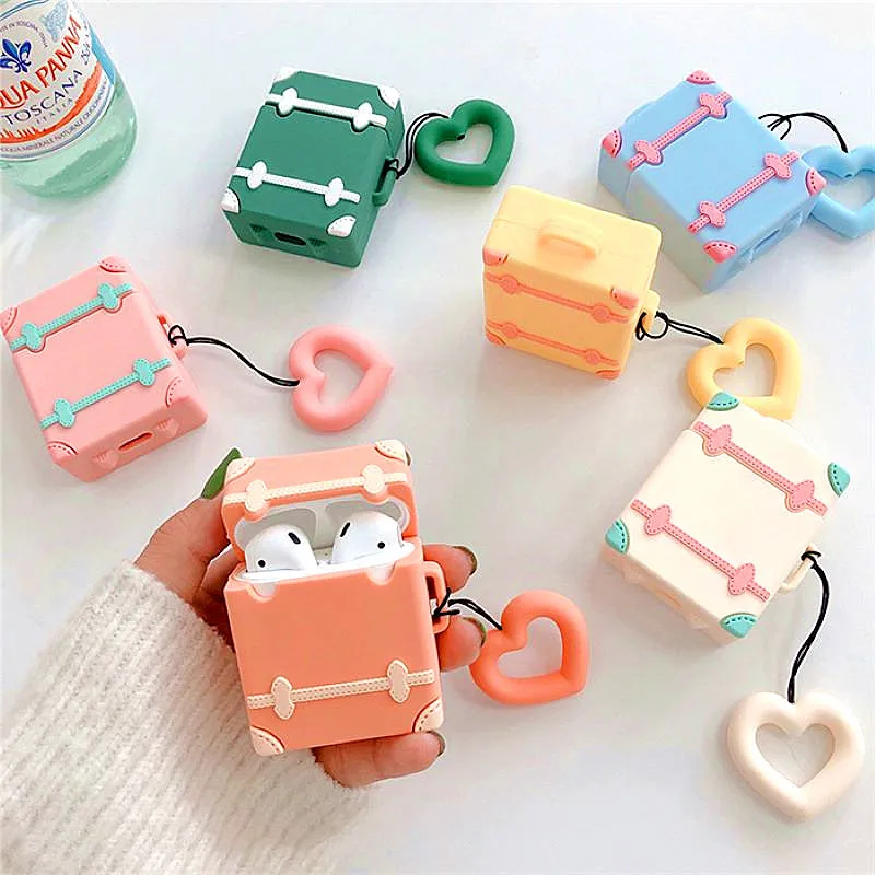 

Cute Suitcase Trunk Case Candy Color Wireless Earphone Case For apple airpods Headphone Bluetooth Wireless Protective box Cover