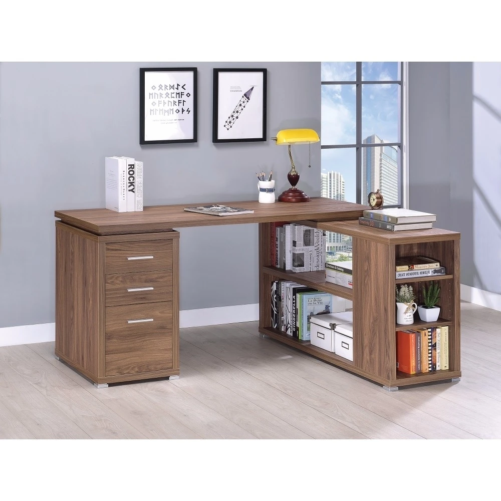 Modern Style L-Shaped Wooden Office Desk Brown |