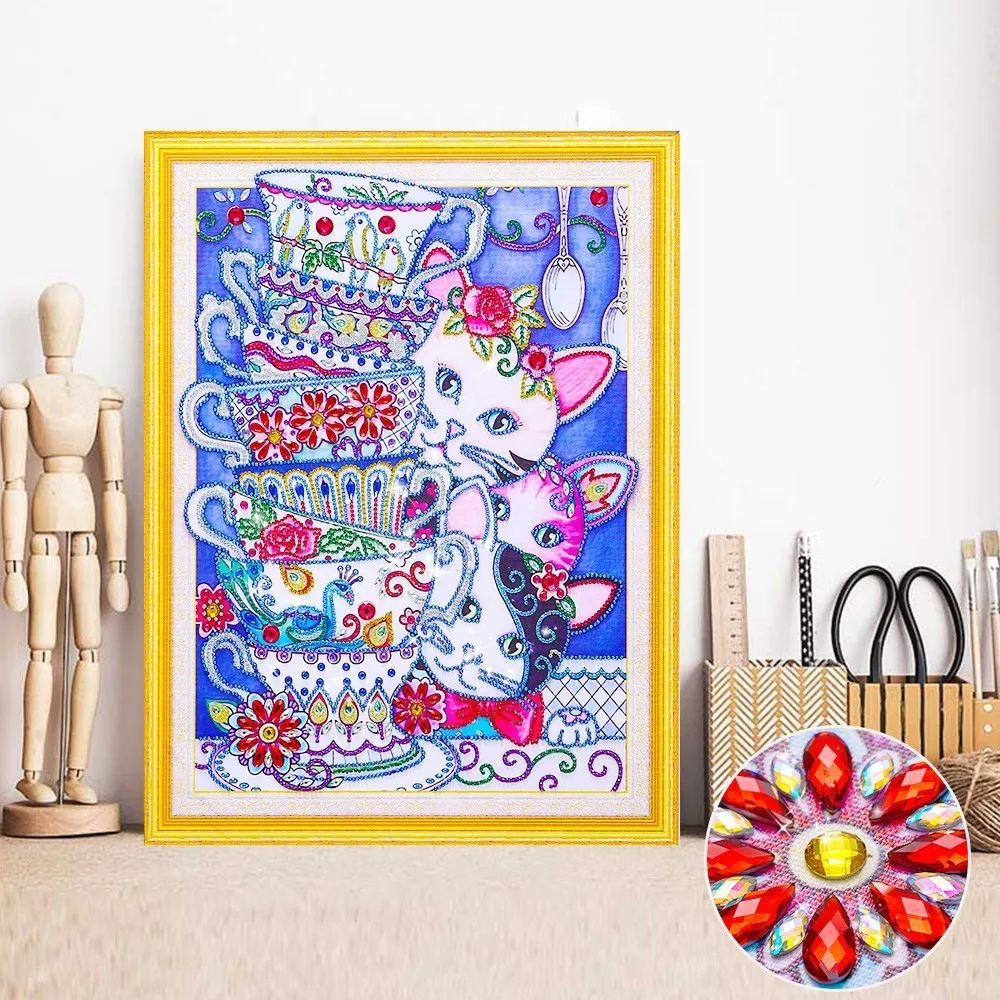 

HUACAN Special Shape Diamond Embroidery Cat Partial Diamond Painting Animal Picture Of Rhinestone Mosaic 40x50