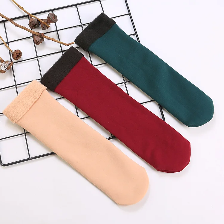 

Autumn and Winter New Pure Color Cotton Socks for Ladies Warm Home Floor Socks with Fleece Thickened Cotton Socks