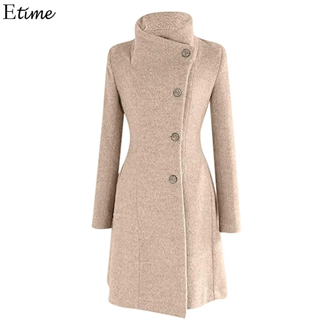 

2019 Women's New Fashion Long Sleeve Coat Turn-down Casual Long Coat Outwear Autumn Collar New Wool Fashion Spring Women Solid