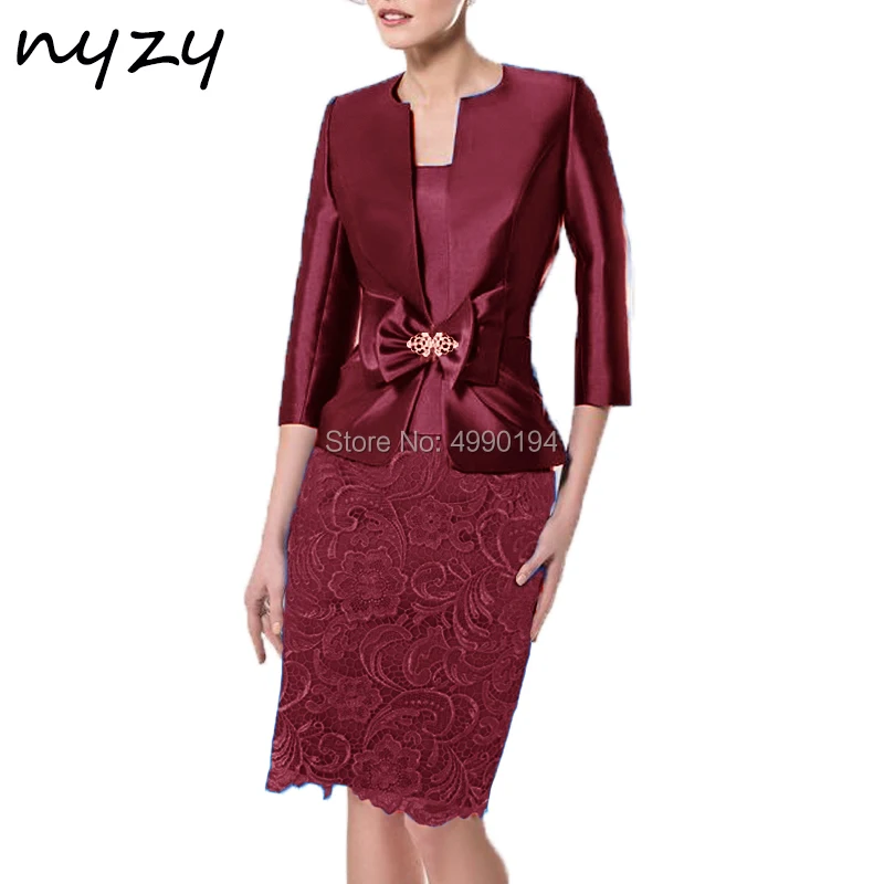 

NYZY M118C Two Piece Burgundy Mother of the Bride Dresses Plus Size With Jacket Wedding Party Church Suits vestido madrinha