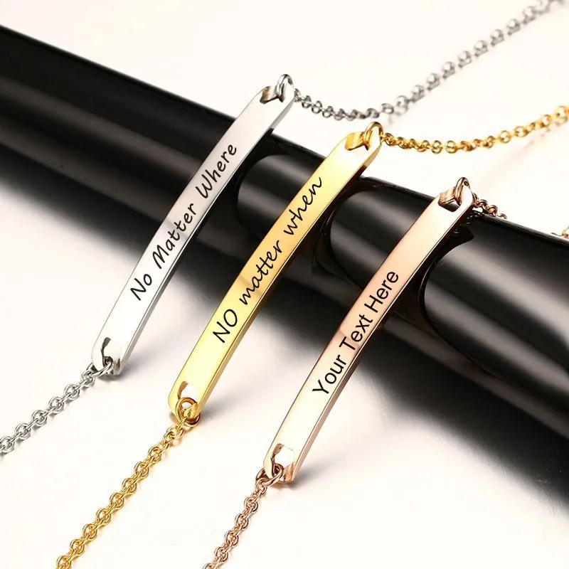 

Personalized Women Bracelet Stainles Steel Bar Custom ID Text Femme Chain Link Adjustable Length Charm Jewelry