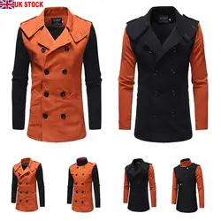 Для мужчин шерстяное пальто с длинным рукавом Формальные утолщаются двубортный пиджаки Fit Куртка Оранжевый Черный Тренч