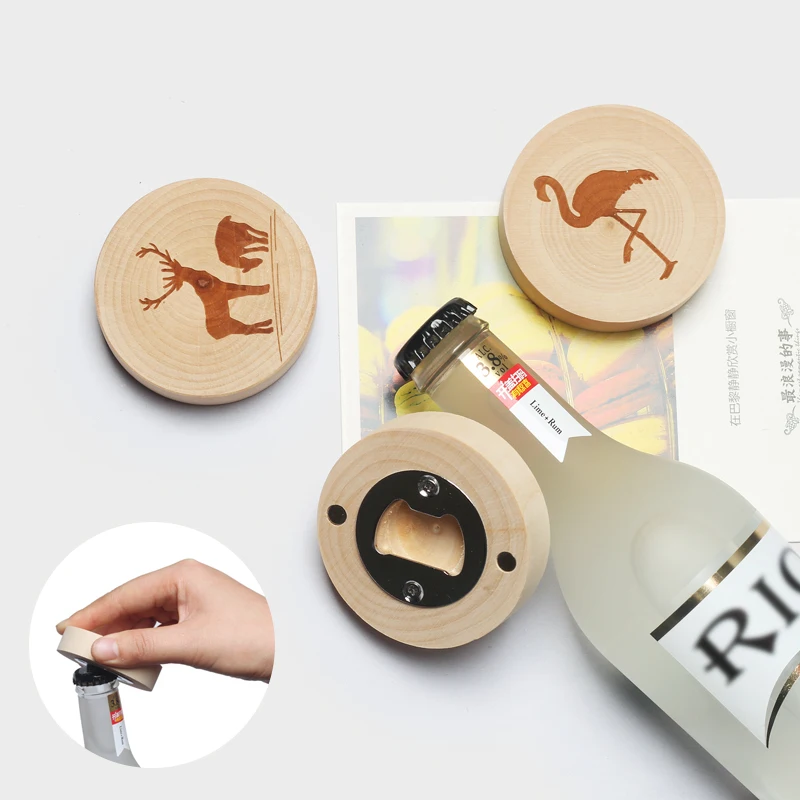 

Wooden Fridge Magnet Beer Bottle Opener Wood Refrigerator Message Magnet Sticker Creative Home Decoration