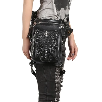 

Steampunk Women Waist Leg Bags Skull Rivet Messenger Shoulder Bags Retro Rock Fanny Packs Gothic PU Leather Holster Drop Hip Bag