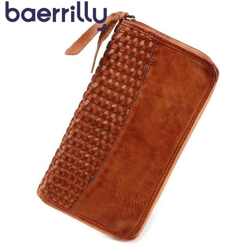 

Luxury Brand Men Wallets Genuine Leather Vintage Coin Purse Zipper Long Clutch Wallet Credit Card Holder Purse Bag Coin Pockets