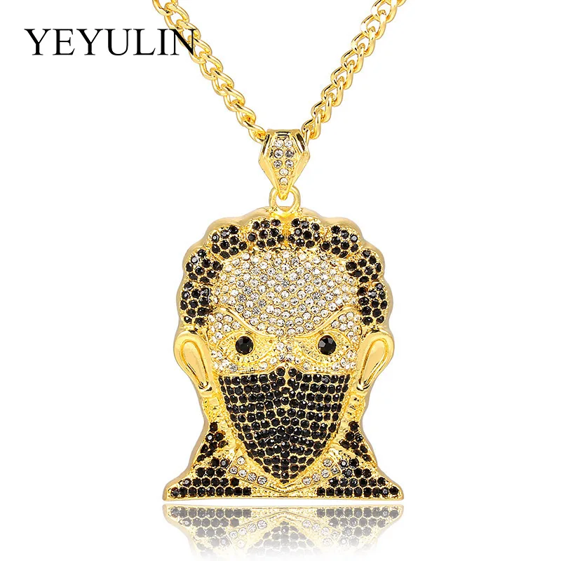

Golden White K Color Hip Hop Chain Necklace Masked Face Alloy Crystal Pendant For Men Boyfriend Birthday Party Fashion Jewelry