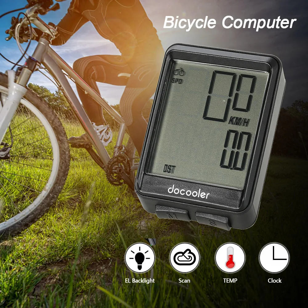 Docooler Bike Computer Wireless Bicycle Speedometer Odometer Temperature Cycling Riding Multi