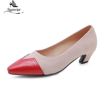 

SGESVIER Fashion 2019 Plus Size 30-48 Women Pumps Patchwork Shoes Woman Slip On Chunky Heels Pointed Party Wedding Pumps G183