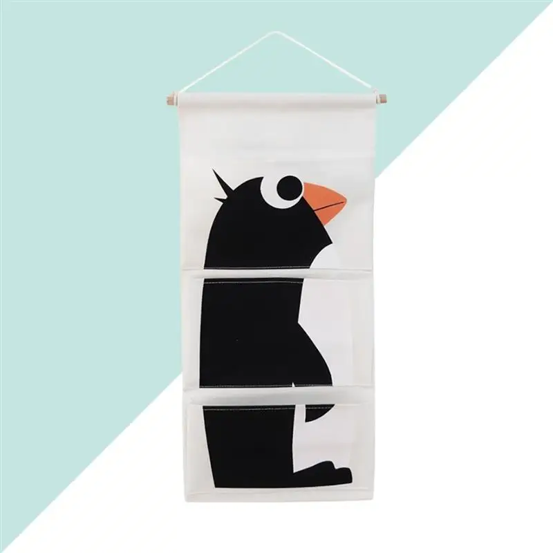 1 pc Hanging Storage Bag Cotton and Linen Cartoon Penguin Door Wall Pockets Sundries Organizer for Living Room Bedroom Bathroom