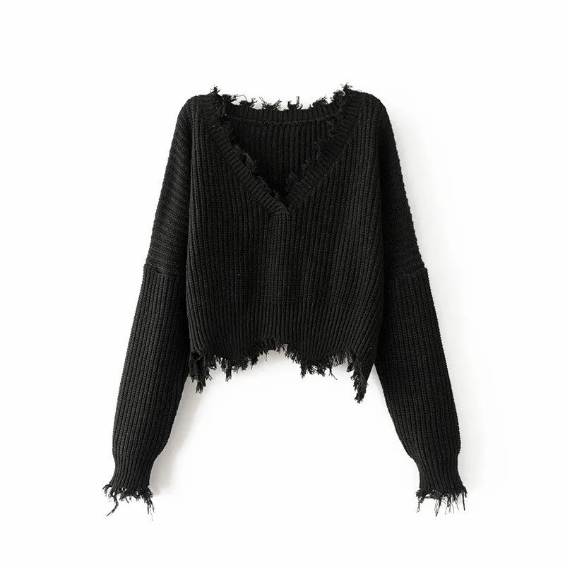 2018 Autumn Winter Sweater Women Clothes Knitted Casual Long Sleeve Sweaters Tops Harajuku Loose Short Sweater Pullovers Solid