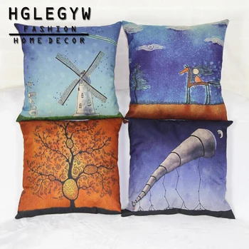 

HGLEGYW Windmill pattern Pillow Case Throw Pillowcase Cotton Linen Printed Pillow Covers For Office Home Textile