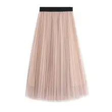 Для женщин элегантные 2 Слои+ 1 подкладка фатиновые юбки летний Повседневное Высокая Талия плиссированная юбка миди