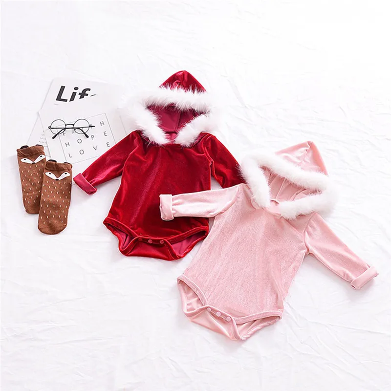 

CANIS Baby Bodysuits Long Sleeve Newborn Baby Girl Kids Xmas Fur Velvet Hooded Bodysuit Clothes Playsuit Bebe Girls Bodysuits