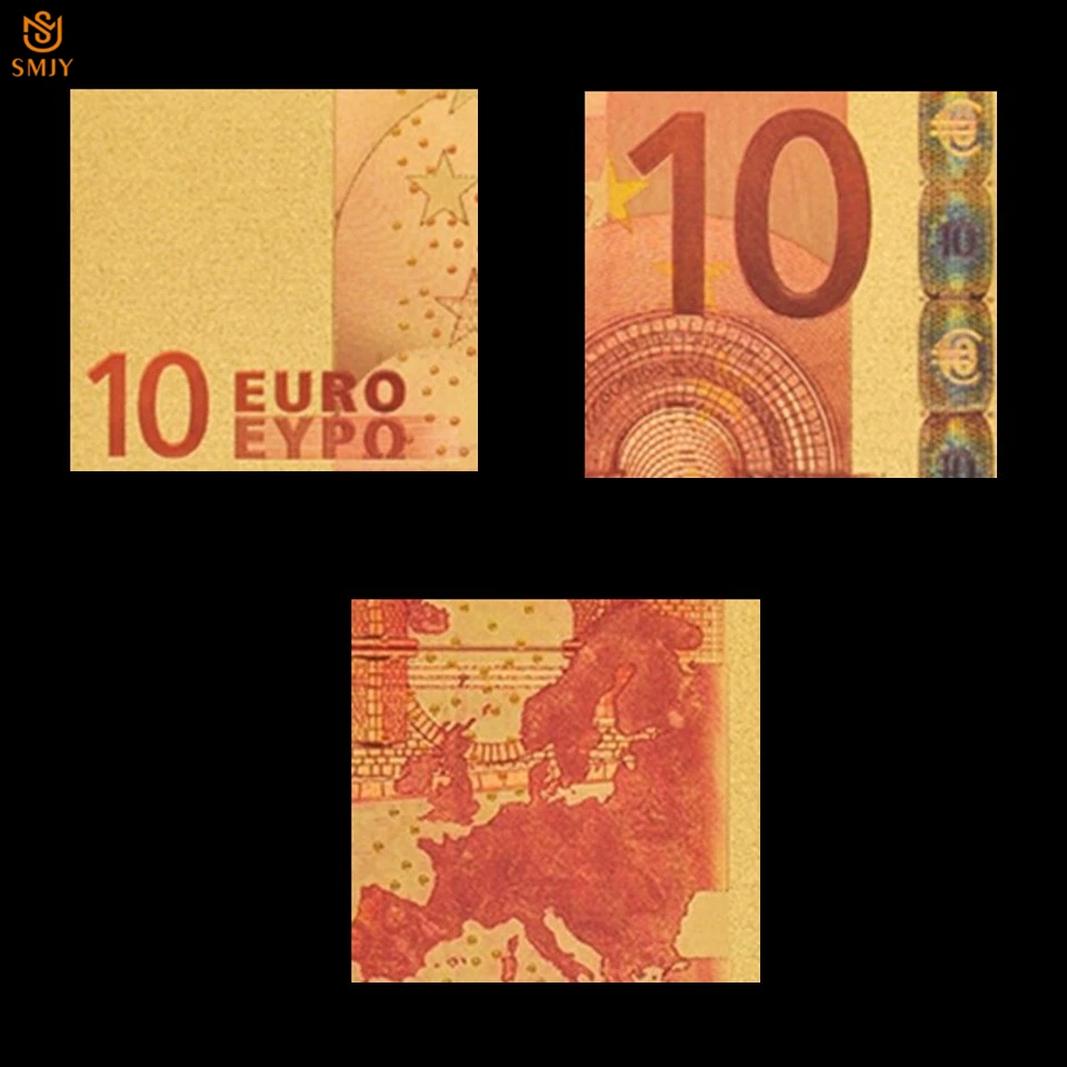 Цветные золотые банкноты 10 Банкноты евро покрытые 24 k Золотая фольга сбор