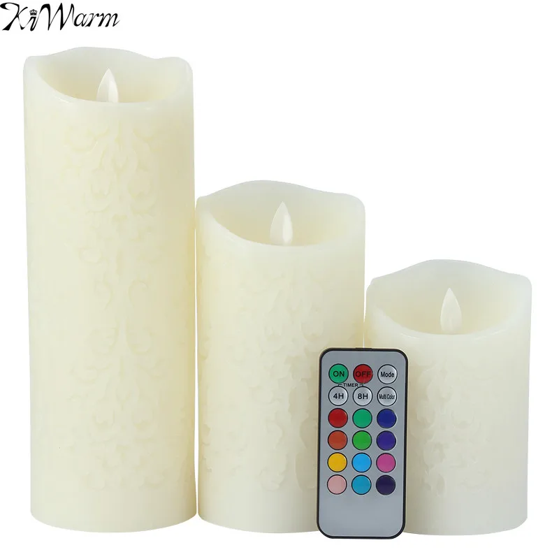 

1pcs Colorful Dancing Flame LED Candle with Remote Control Wax Pillar Candle Room Night Light for Wedding Christmas Dinner Decor