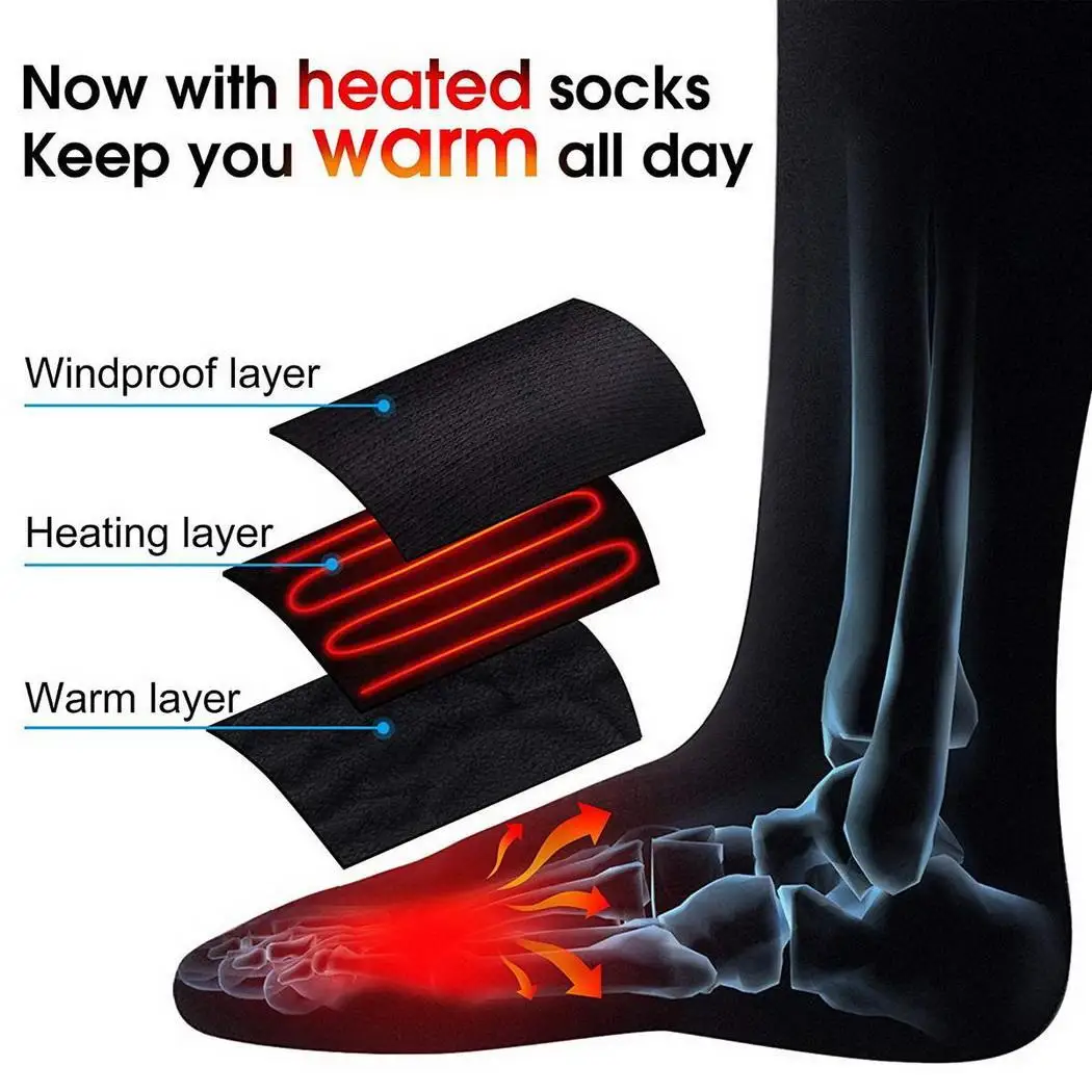 Теплые носки унисекс для ног; Теплые повседневные носки с питанием от аккумулятора; зимние носки с подогревом; однотонные черные носки; около 50 градусов