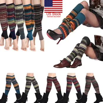 

2019 New Bohemia Style 1 Pair Leg Warmer Women Vintage Thick Knitted Wool Leg Warmers Winter Boot Socks