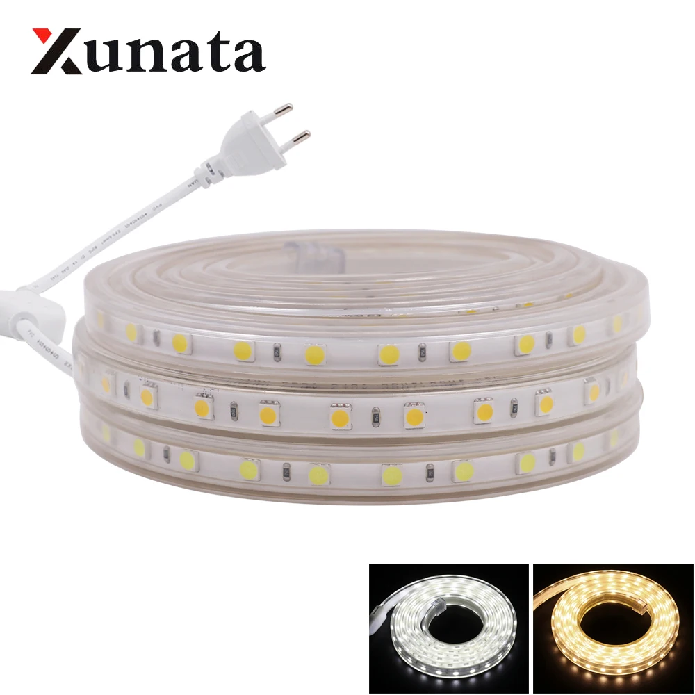 cheap 220V 5050 LED Strip Light Waterproof 60LEDs m LED Light Lamp White Warm White Flexible Tape Ribbon Lighting For Home Decoration