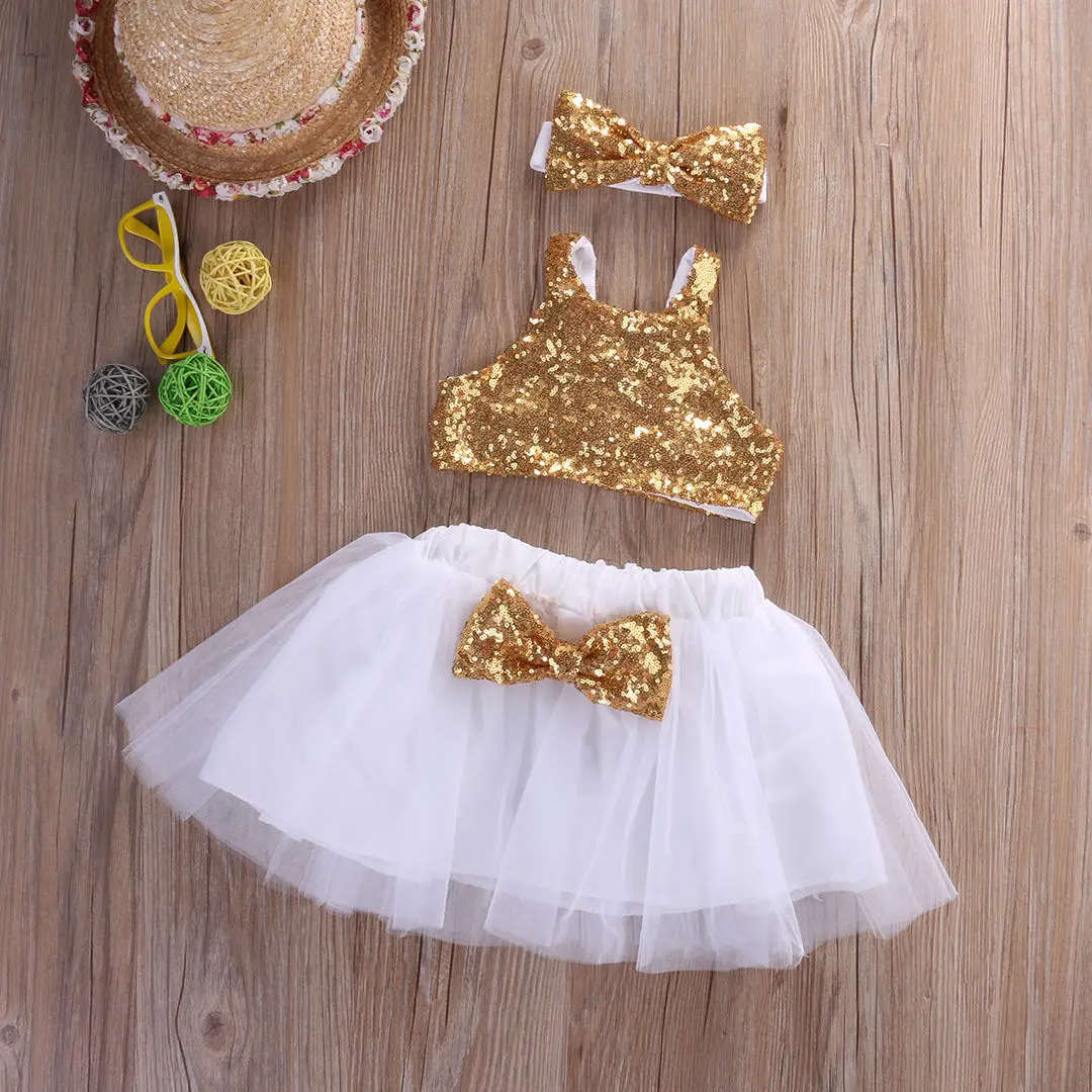Pudcoco/Одежда для девочек; топы принцессы с блестками для маленьких девочек+ пачка; комплект из 3 предметов; вечерние платья; сарафан; AU