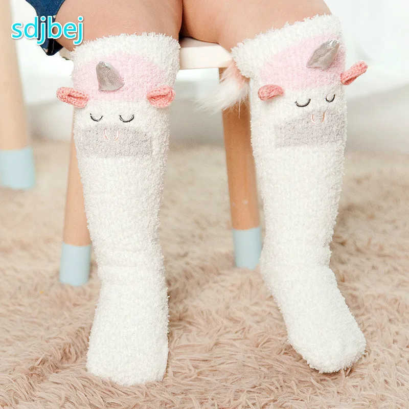 

Winter Cute Animals Baby Socks Knee High Cotton Coral Fleece Warm Thick Christmas Sock Anti Slip Cartoon Leg Warmers For Toddler