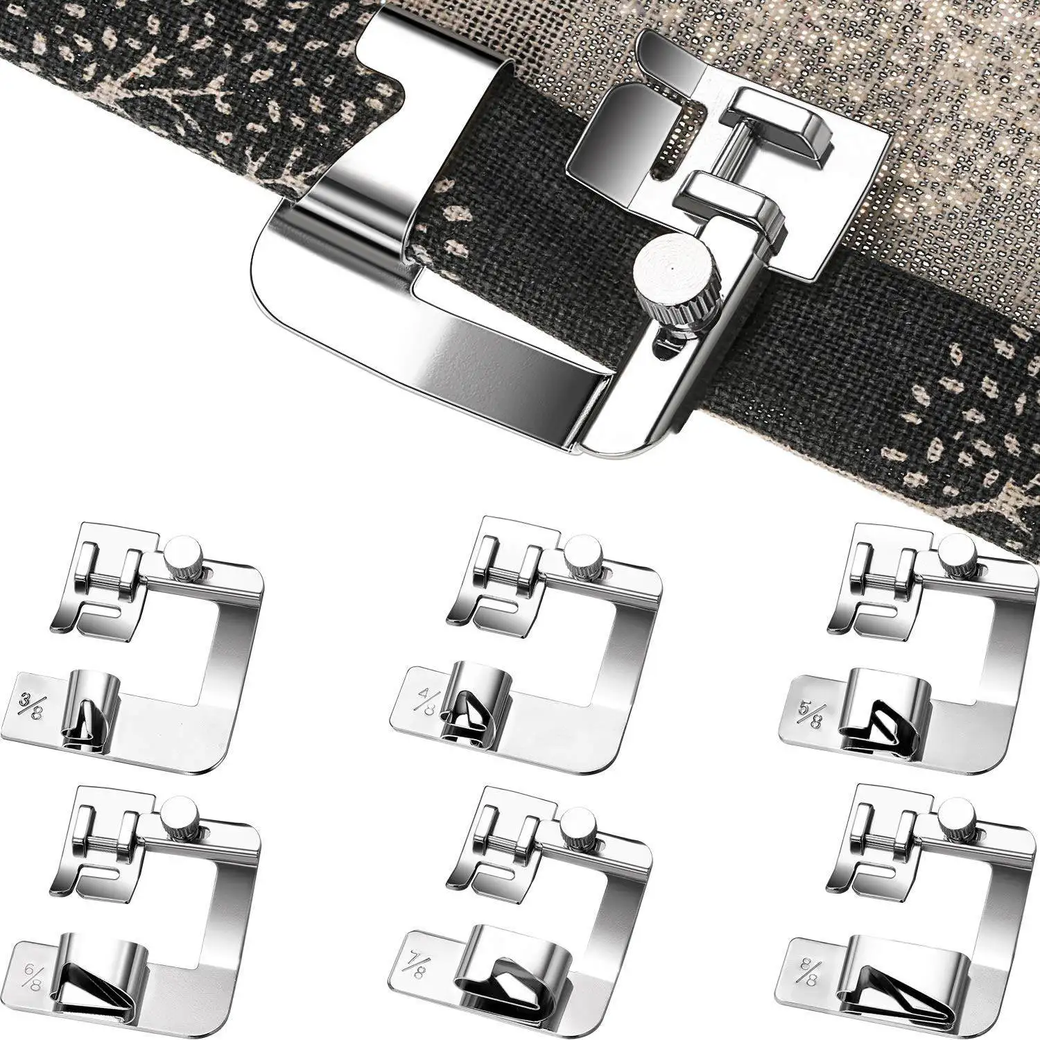 6 Pieces Rolled Hem Pressure Foot Sewing Machine Presser Foot Hemmer Foot Set (3/8 Inch, 4/8 6 Pieces Rolled Hem Pressure Foot Sewing Machine Presser Foot Hemmer Foot Set (3/8 Inch, 4/8