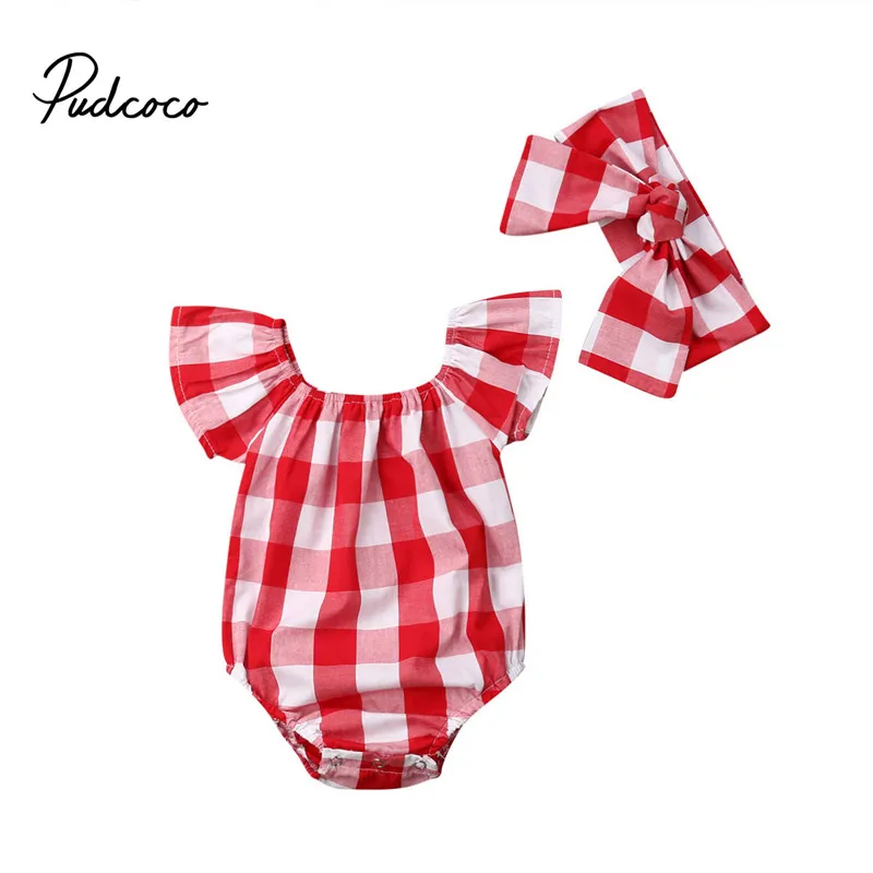 pudcoco Toddler Baby Girl Red Plaid Bodysuits Clothes Bebe Girls Cotton
